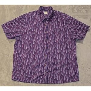 ROWM Shirt Men's 3XT Purple Button Up Chest Pocket Textured All Over Print Retro
